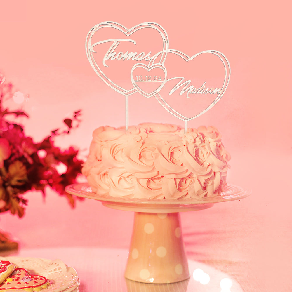 Cake Topper Matrimonio Personalizzato con Cuori Nomi Decorazione Torta Nuziale
