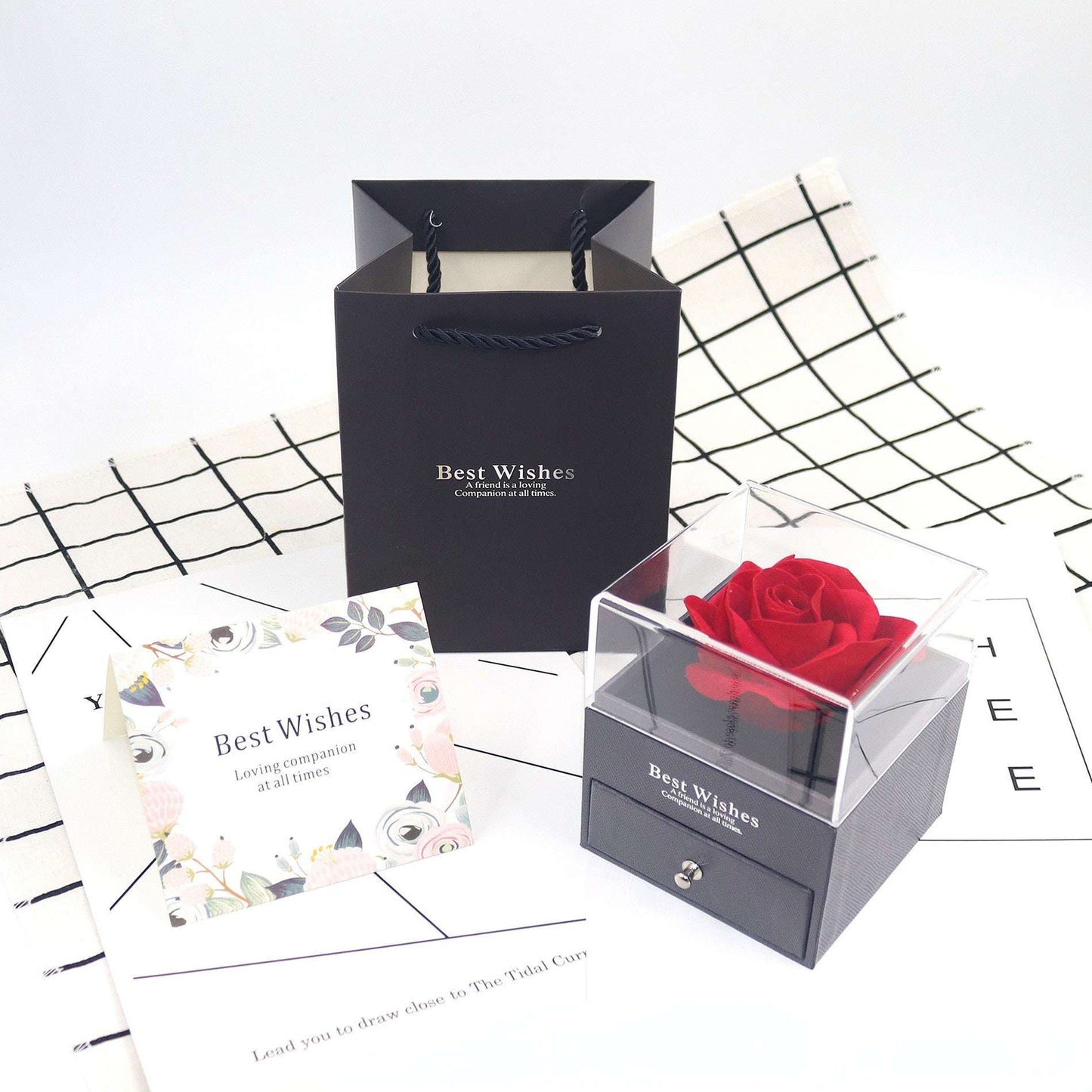 Set Confezione Regalo Rosa con Biglietto e Shopper Jewelry Box Elegante mamma donna