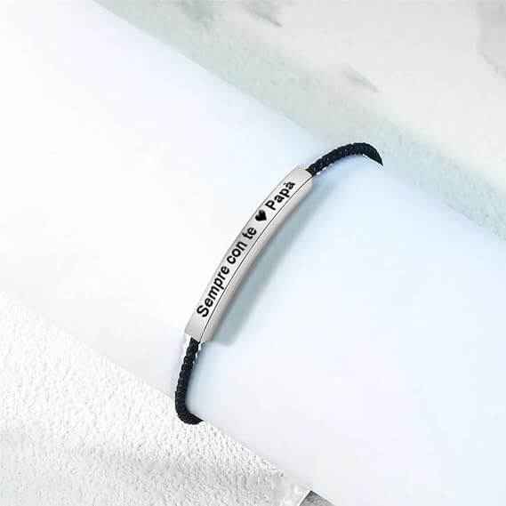 Bracciale Acciaio Inox Lucidato e Corda Intrecciata - Sempre con te Papà