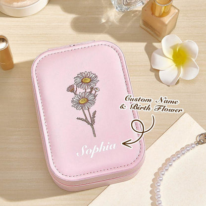 Portagioie Personalizzato con Fiore di Nascita e Specchio LED e Nome