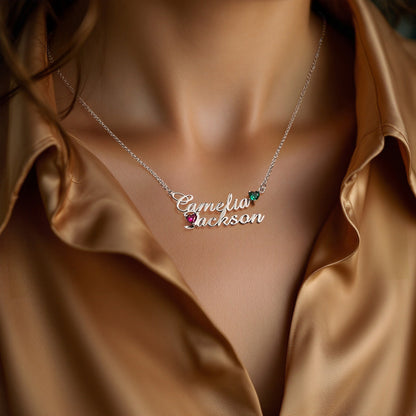 Collana Doppio Nome Personalizzata con Pietre di Nascita – Regalo Unico per Anniversario e Compleanno