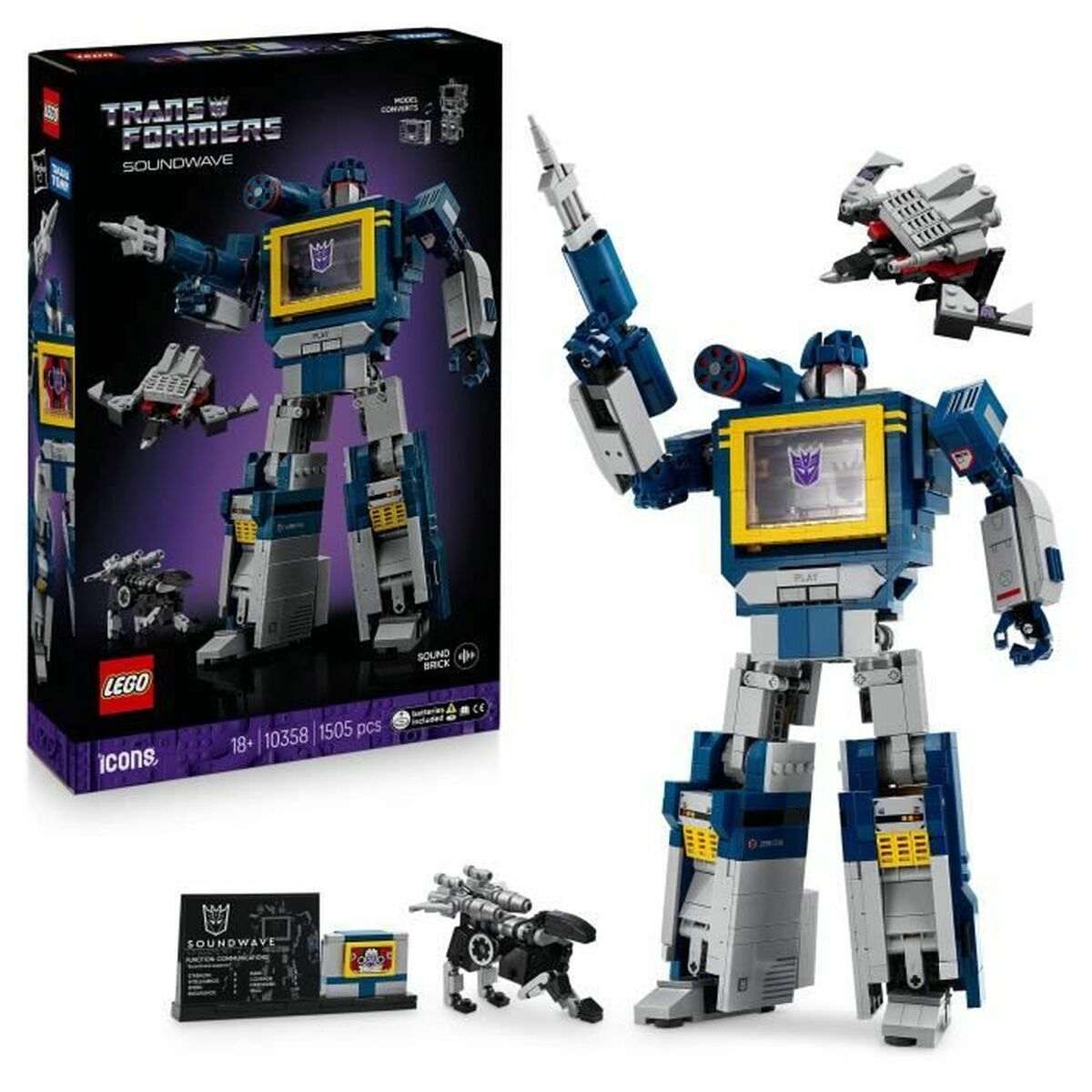 LEGO Icons Transformers Soundwave 10358 – Set di Costruzione 2-in-1 Decepticon (1505 Pezzi)