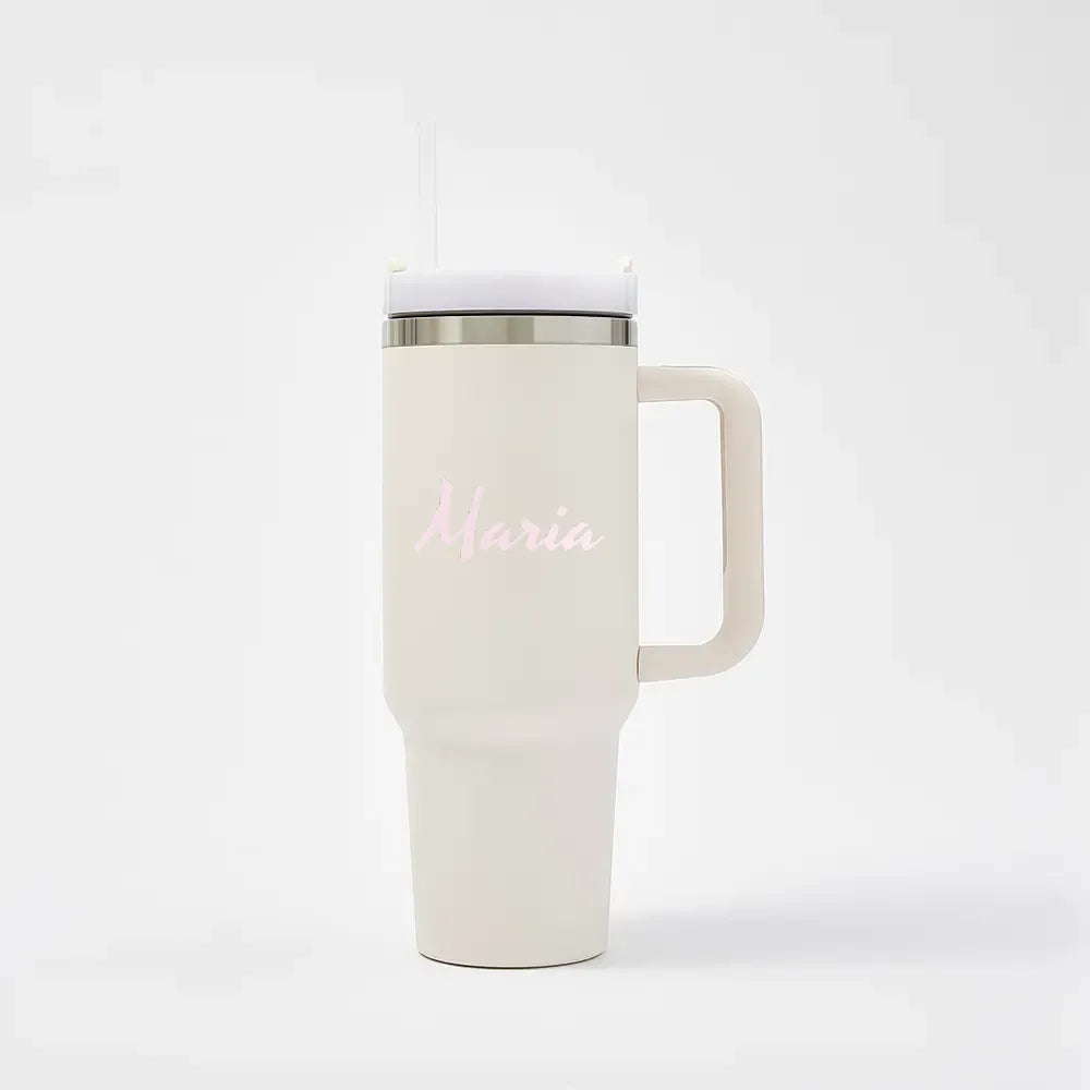 Tazza Termica da Viaggio con Manico e Cannuccia Custom Nome