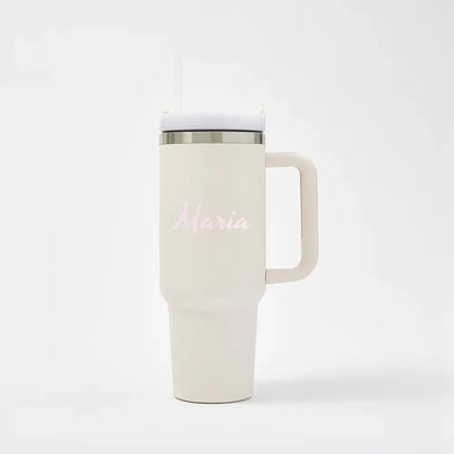 Tazza Termica da Viaggio con Manico e Cannuccia Custom Nome