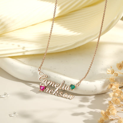 Collana Doppio Nome Personalizzata con Pietre di Nascita – Regalo Unico per Anniversario e Compleanno