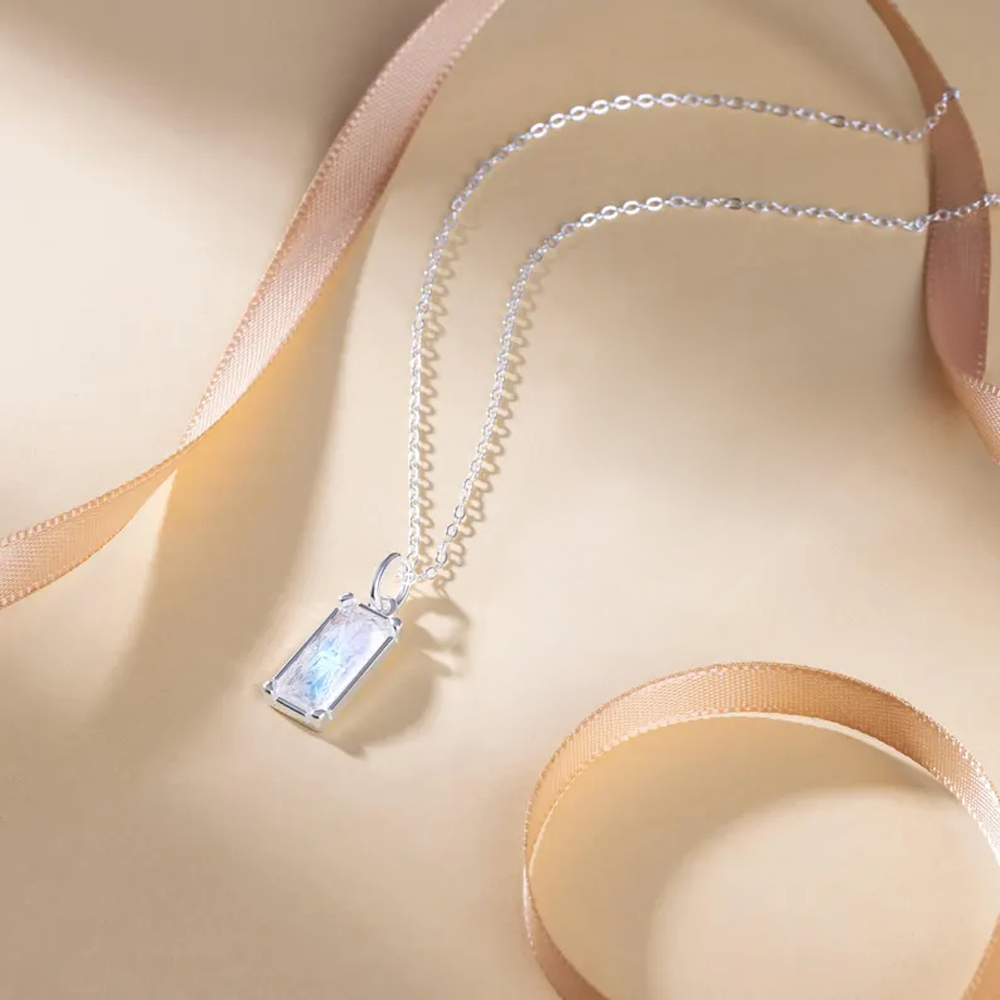 Collana Pietra di Luna Rettangolare in Argento Sterling 925 - A mia Nipote