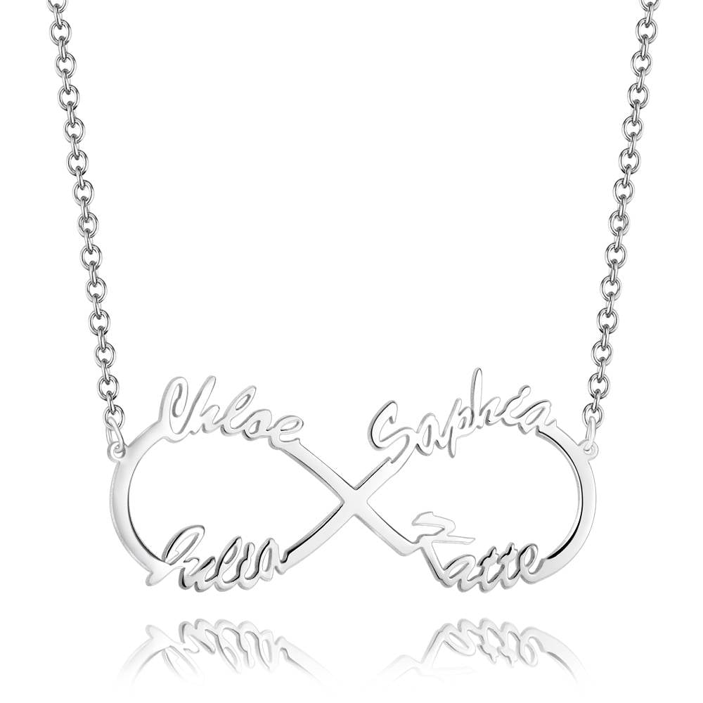 Collana Infinito 4 Nomi Argento S925 Famiglia Personalizzato idea mamma