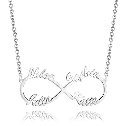 Collana Infinito 4 Nomi Argento S925 Famiglia Personalizzato idea mamma