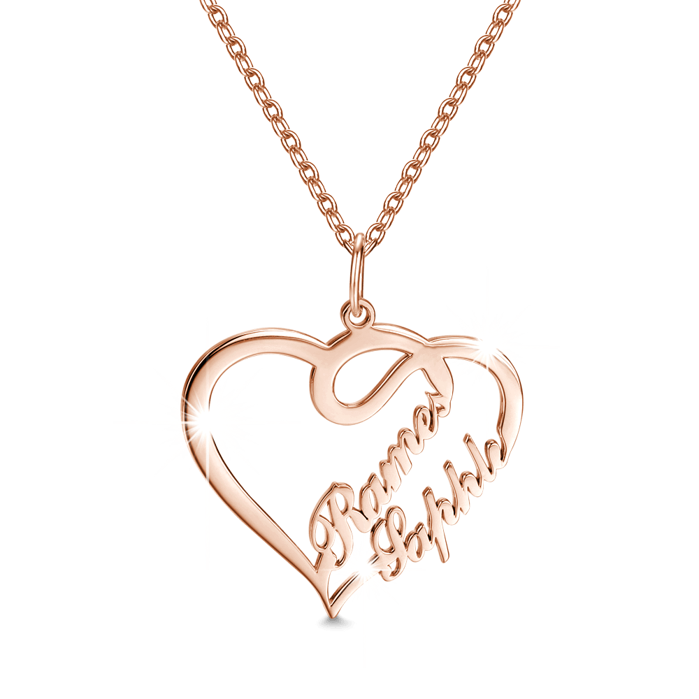 Collana personalizzata con due nomi e cuori intrecciati in argento sterling 925  - idea regalo festa della mamma