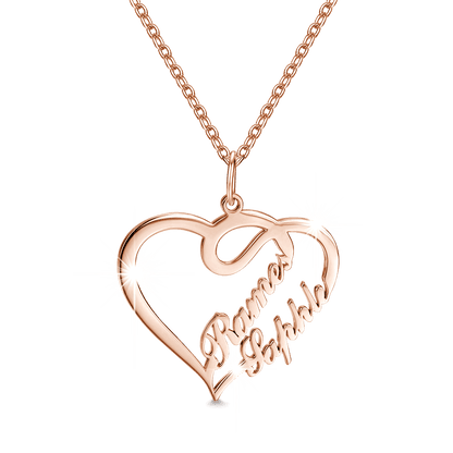 Collana personalizzata con due nomi e cuori intrecciati in argento sterling 925  - idea regalo festa della mamma