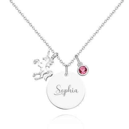 Collana Unicorno Personalizzata con Nome e Pietra Nascita idea regalo lei mamma
