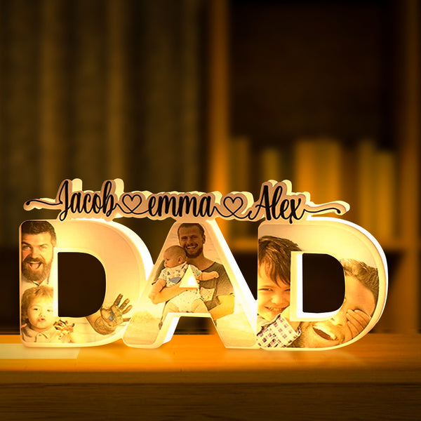 Lampada Notturna Personalizzata per la Festa del Papà - Luce Notturna in Acrilico con Foto di Famiglia e Nome Personalizzato