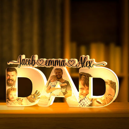 Lampada Notturna Personalizzata per la Festa del Papà - Luce Notturna in Acrilico con Foto di Famiglia e Nome Personalizzato