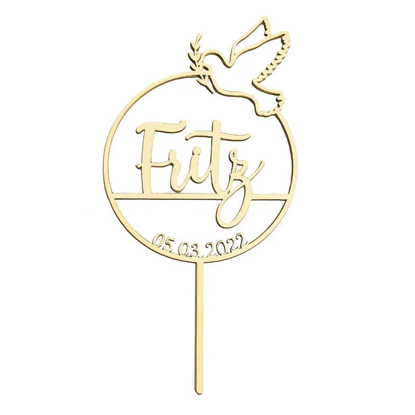 Cake Topper Personalizzato Nome Legno Colomba Comunione, Battesimo, Cresima