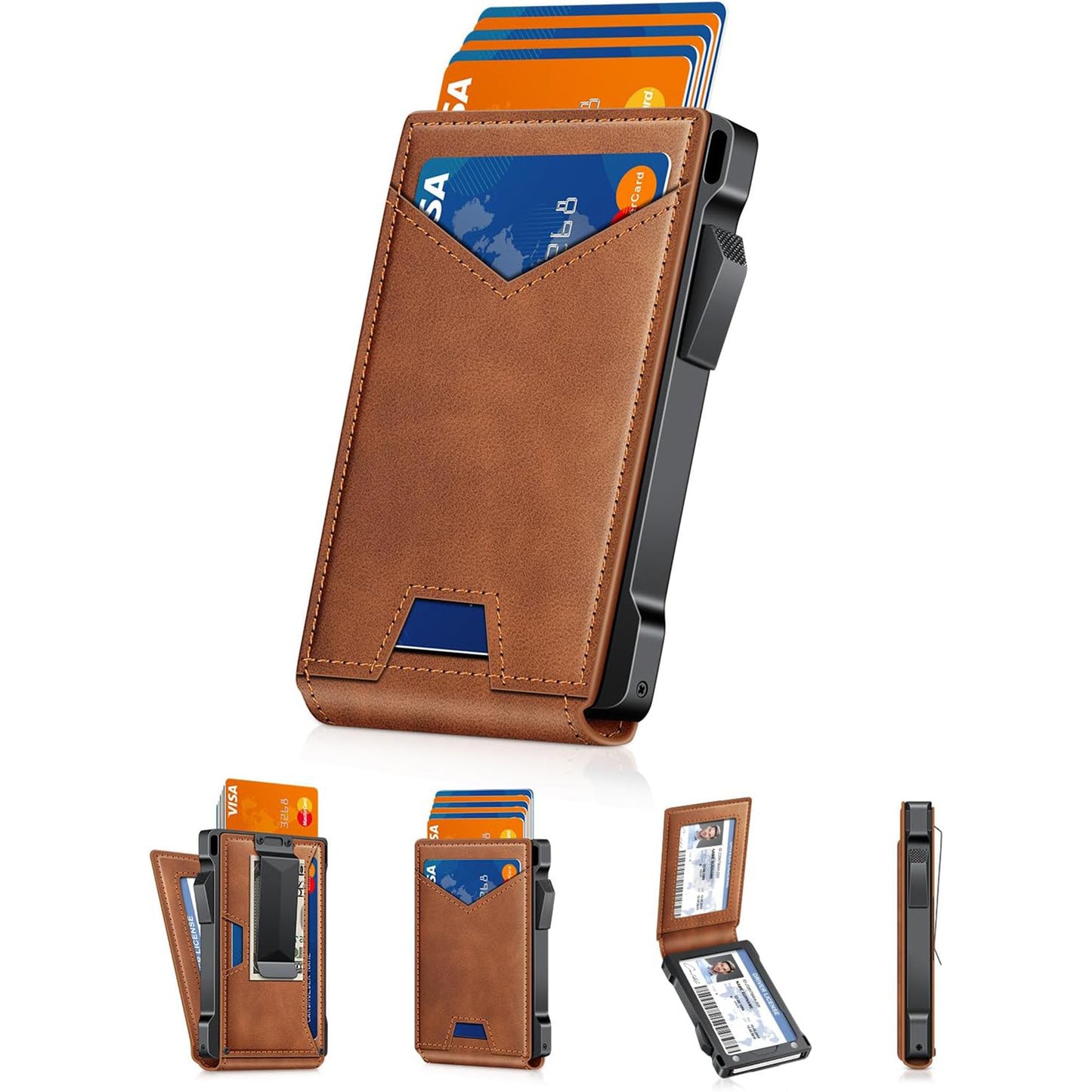 Portafoglio Uomo Pieghevole con Finestra ID Pop-Up Protezione RFID