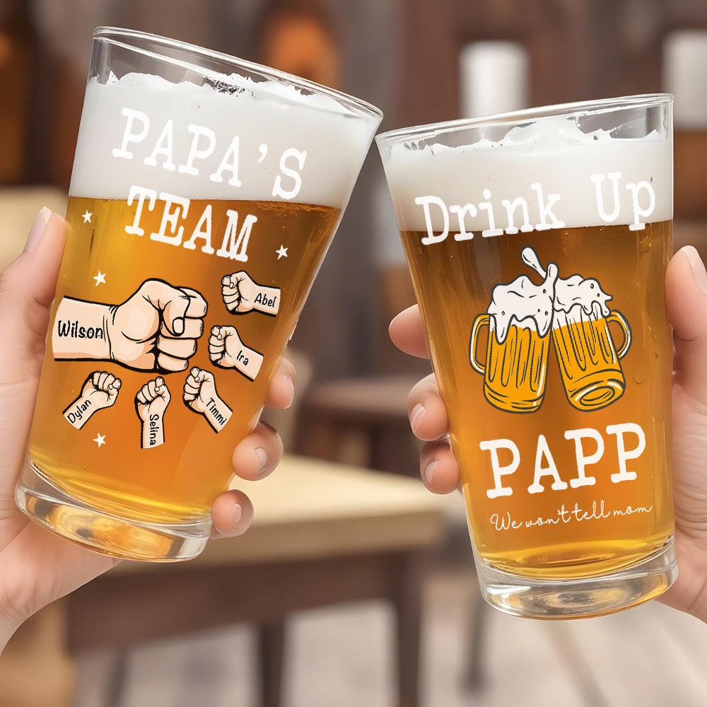 Bicchiere da Birra Personalizzato - "Bevi Papà, Non lo Diremo alla Mamma" - Regalo con Pugno per Papà e Nonno