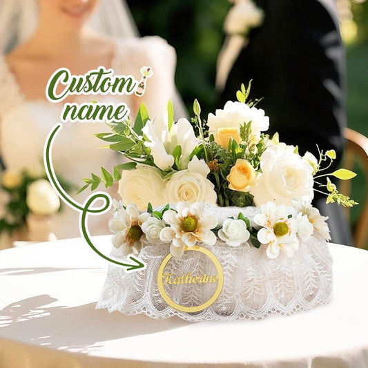 Cestino Porta Bomboniere Confetti Comunione Fiori Flower Girl Rattan Personalizzato Nome Manico di Perle e Fiori Segnatavolo Segnaposto