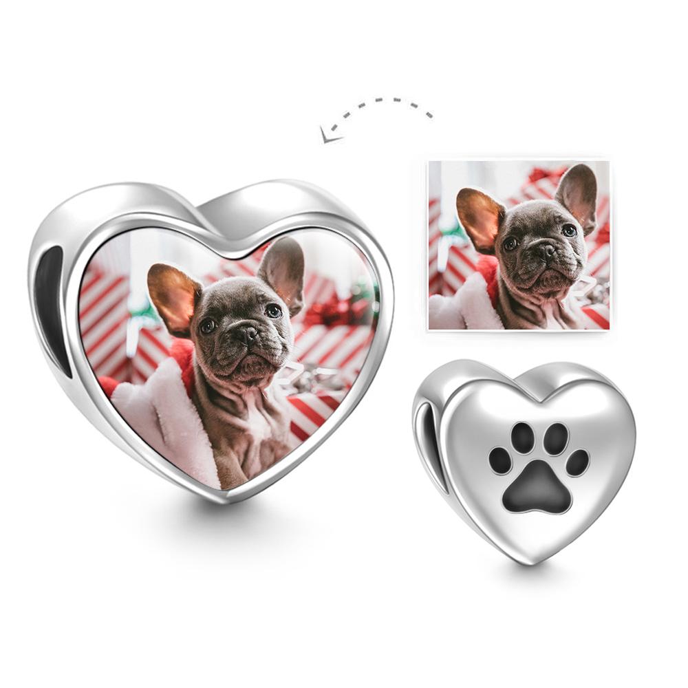 Charm Cuore "Impronta d'Amore" con Foto Personalizzata – Pendente a Zampina in Argento – Regalo Speciale per Amanti degli Animali