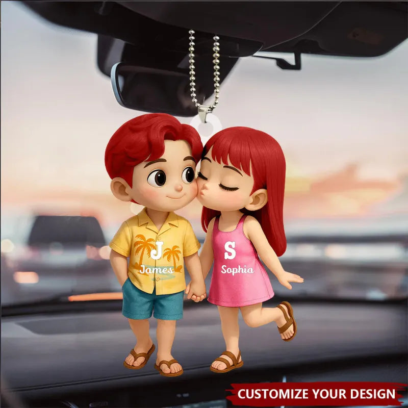 Pendente per Auto Personalizzato in Stile Hawaiiano – Coppia che si Bacia – Regalo di San Valentino per Lui e Lei