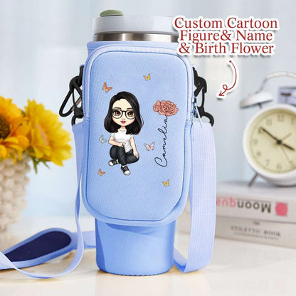 Porta Borraccia Personalizzato per Stanley 40oz Fiori di Nascita Cartoon Nome