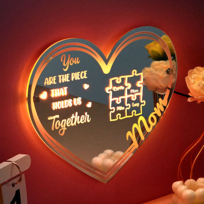Specchio personalizzato luminoso idea regalo mamma pezzi puzzle