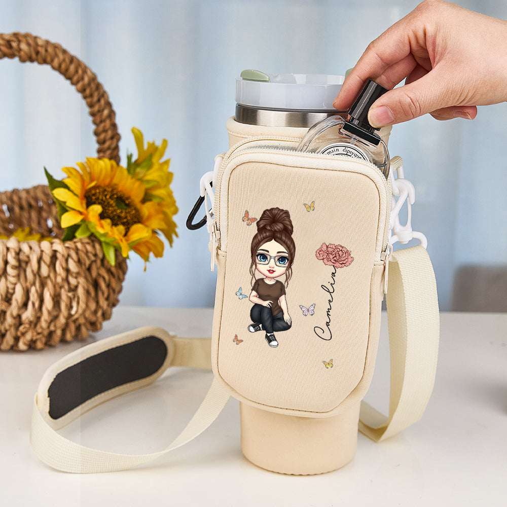 Porta Borraccia Personalizzato per Stanley 40oz Fiori di Nascita Cartoon Nome