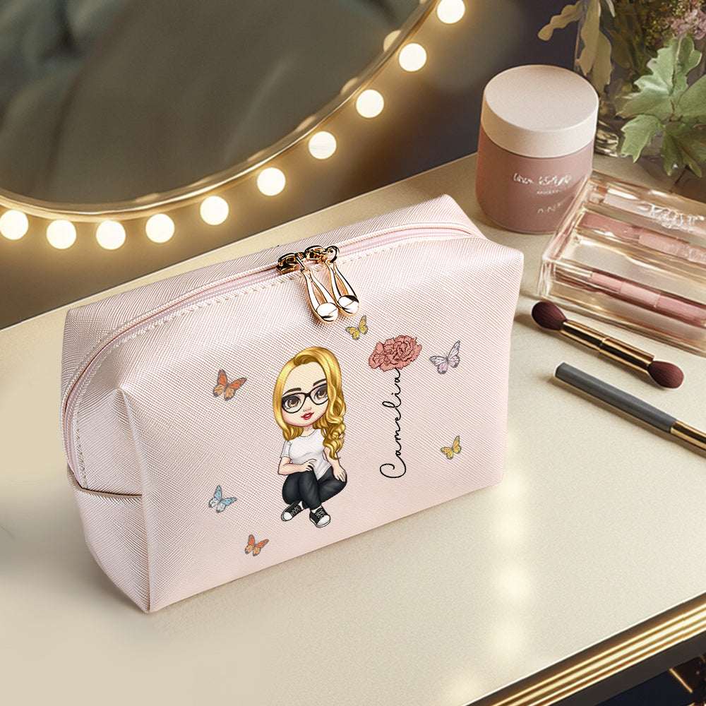 Beauty Case Personalizzato "Fiori di Nascita" Borsa Makeup in Pelle PU idea regalo mamma lei
