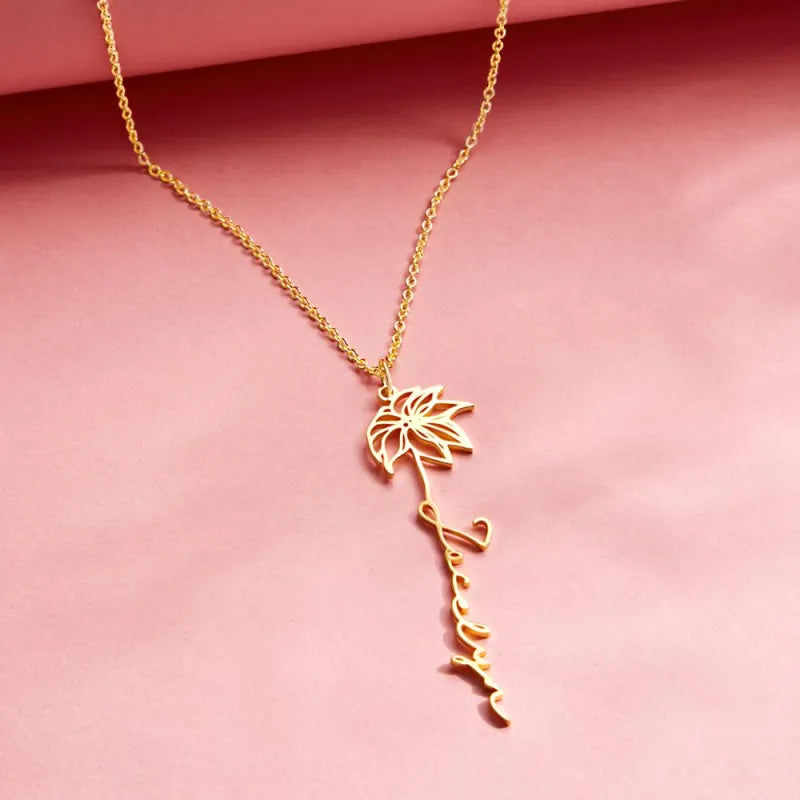 Collana Personalizzata Nome e Fiore di Nascita Gioiello Dainty Floreale