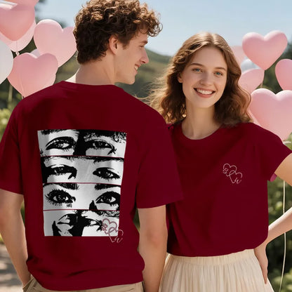 Maglietta Personalizzata Line Art Foto T-shirt Occhi Coppia San Valentino