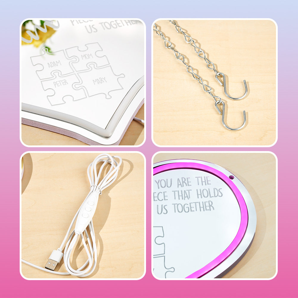 Specchio Led personalizzato "Mamma, sei il pezzo che ci unisce" – Il Regalo che Illumina la Famiglia - idea regalo mamma