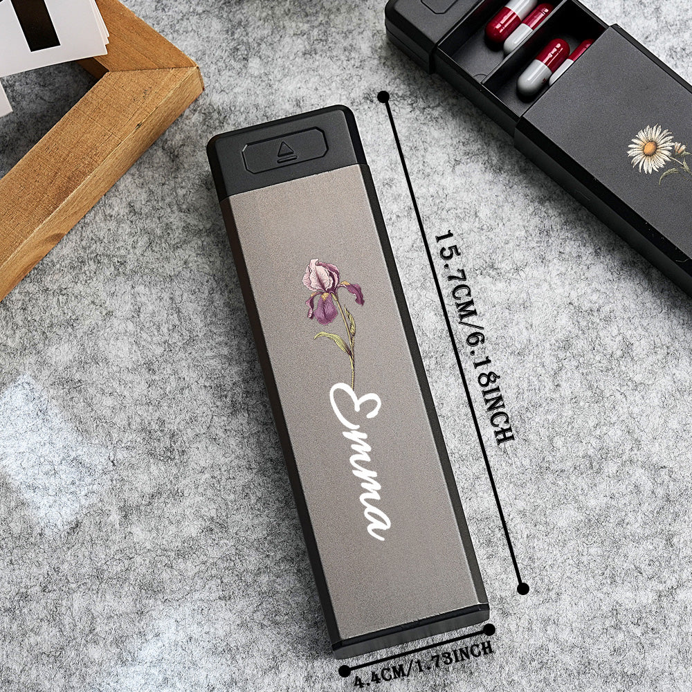 Organizer Pillole Settimanale Personalizzato Nome e Fiore Nascita idea regalo mamma nonni papà