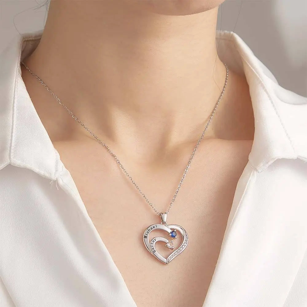 Collana Cuore Personalizzata con Nomi e Pietre Nascita Regalo Mamma
