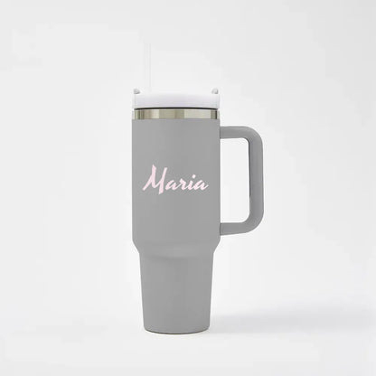 Tazza Termica da Viaggio con Manico e Cannuccia Custom Nome