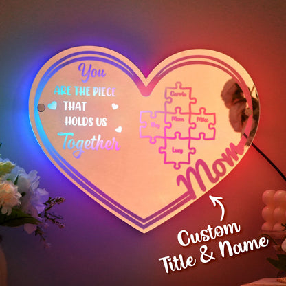 Specchio personalizzato luminoso idea regalo mamma pezzi puzzle
