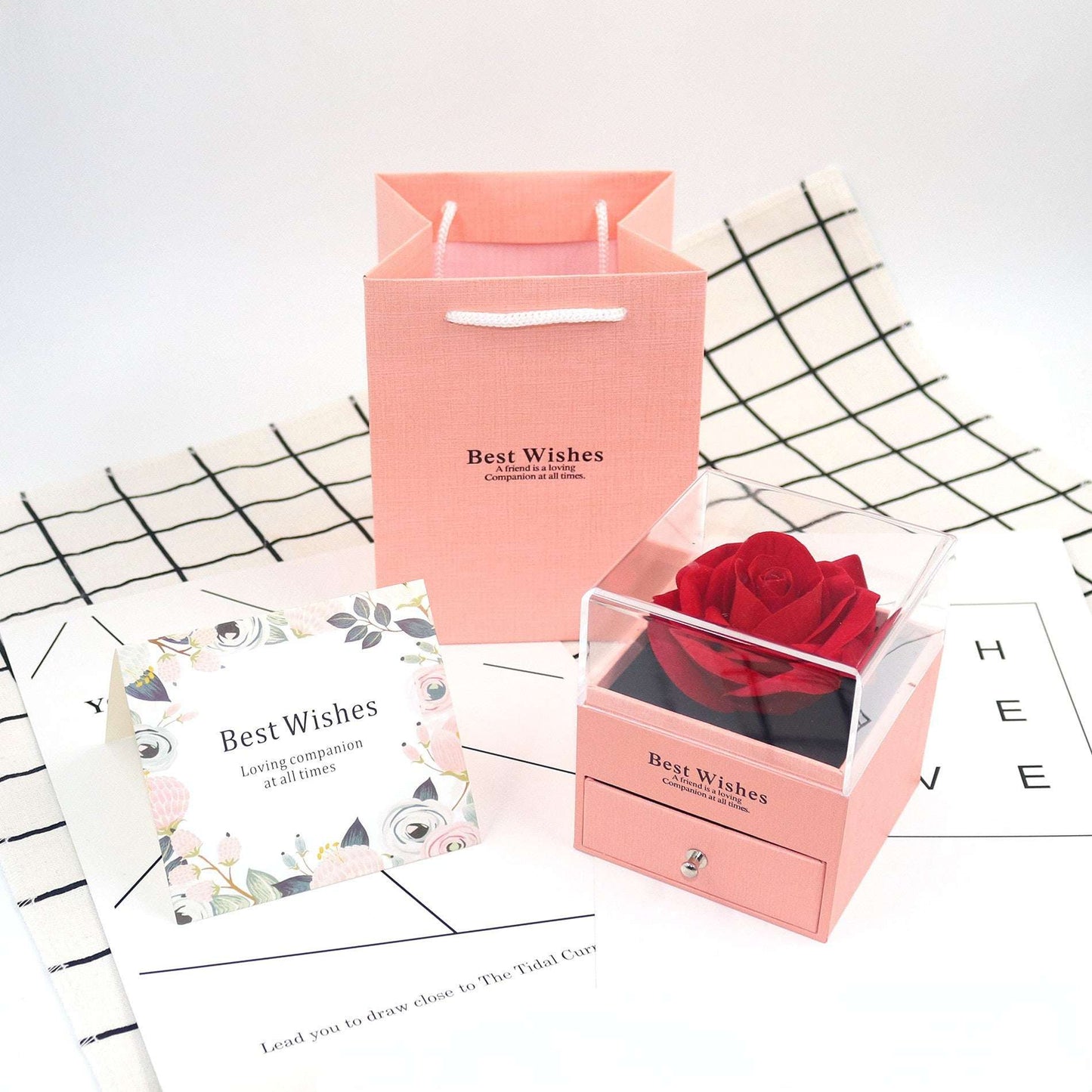 Set Confezione Regalo Rosa con Biglietto e Shopper Jewelry Box Elegante mamma donna
