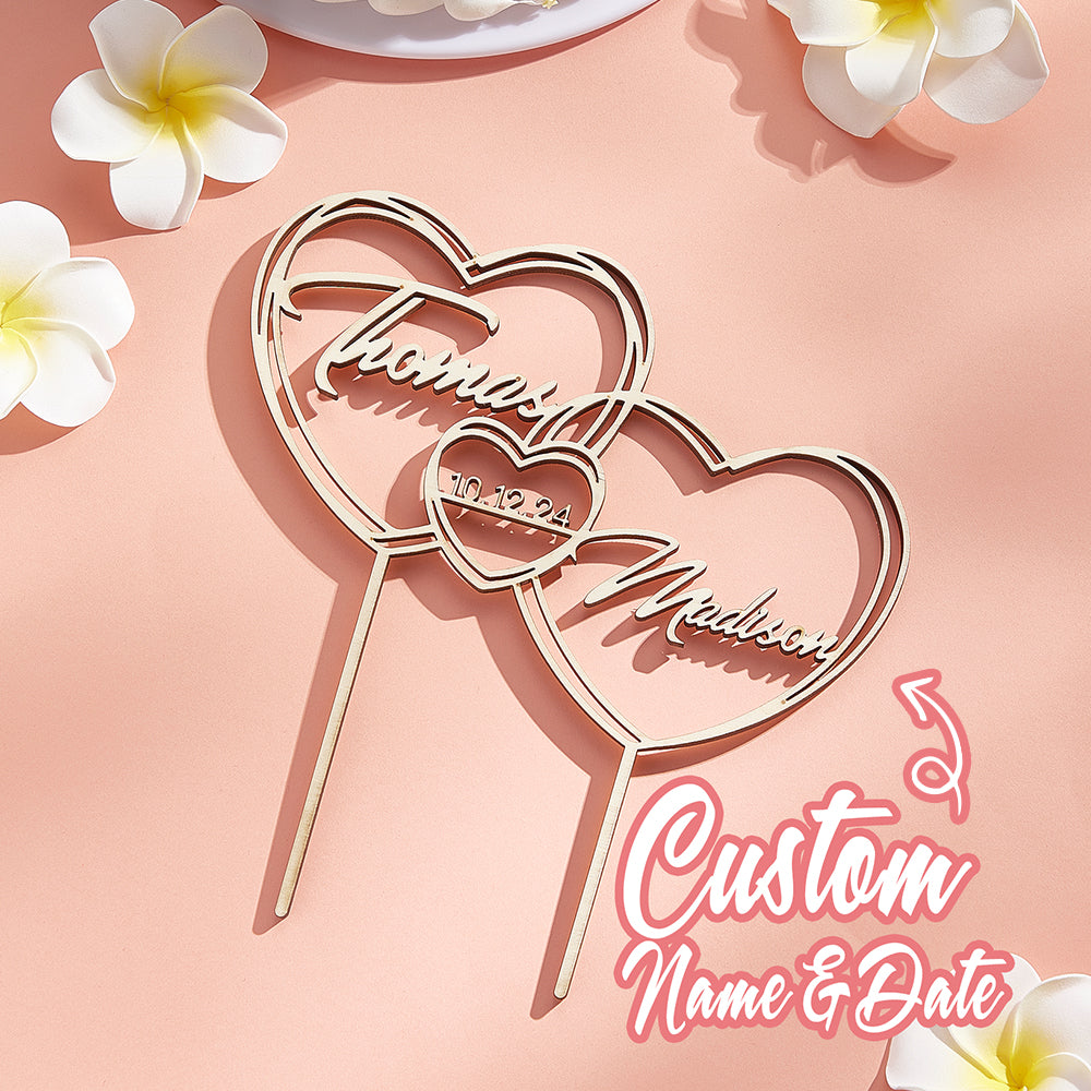Cake Topper Matrimonio Personalizzato con Cuori Nomi Decorazione Torta Nuziale