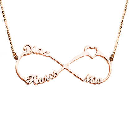 Collana personalizzata a forma di cuore con simbolo dell’infinito e tre nomi in argento sterling 925 - idea regalo festa  della mamma