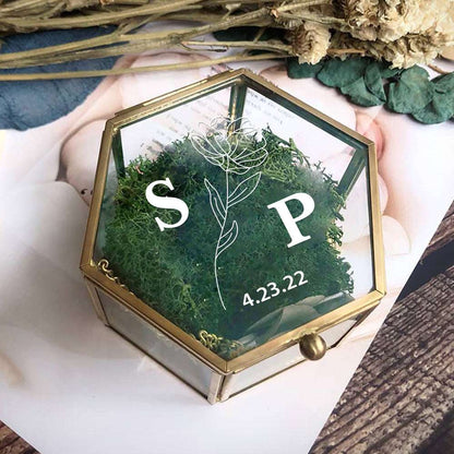 Scatolina Portafedi Esagonale in Vetro Personalizzata Matrimonio Nozze Fedi Nome