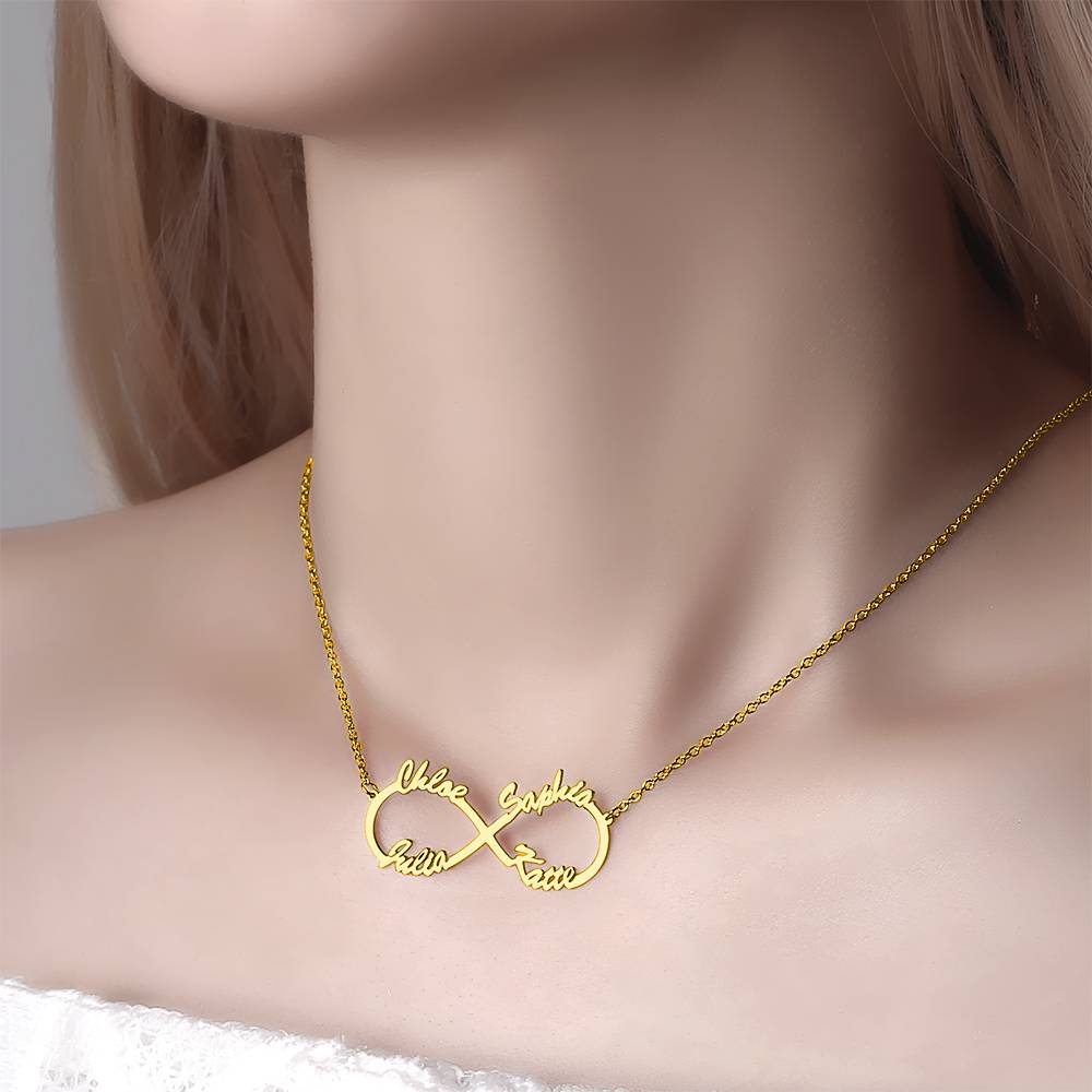 Collana Infinito 4 Nomi Argento S925 Famiglia Personalizzato idea mamma