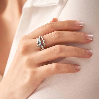 Anello Doppio Cuore con Pietre di Nascita e Nomi personalizzato - idea regalo Lei - Mamma