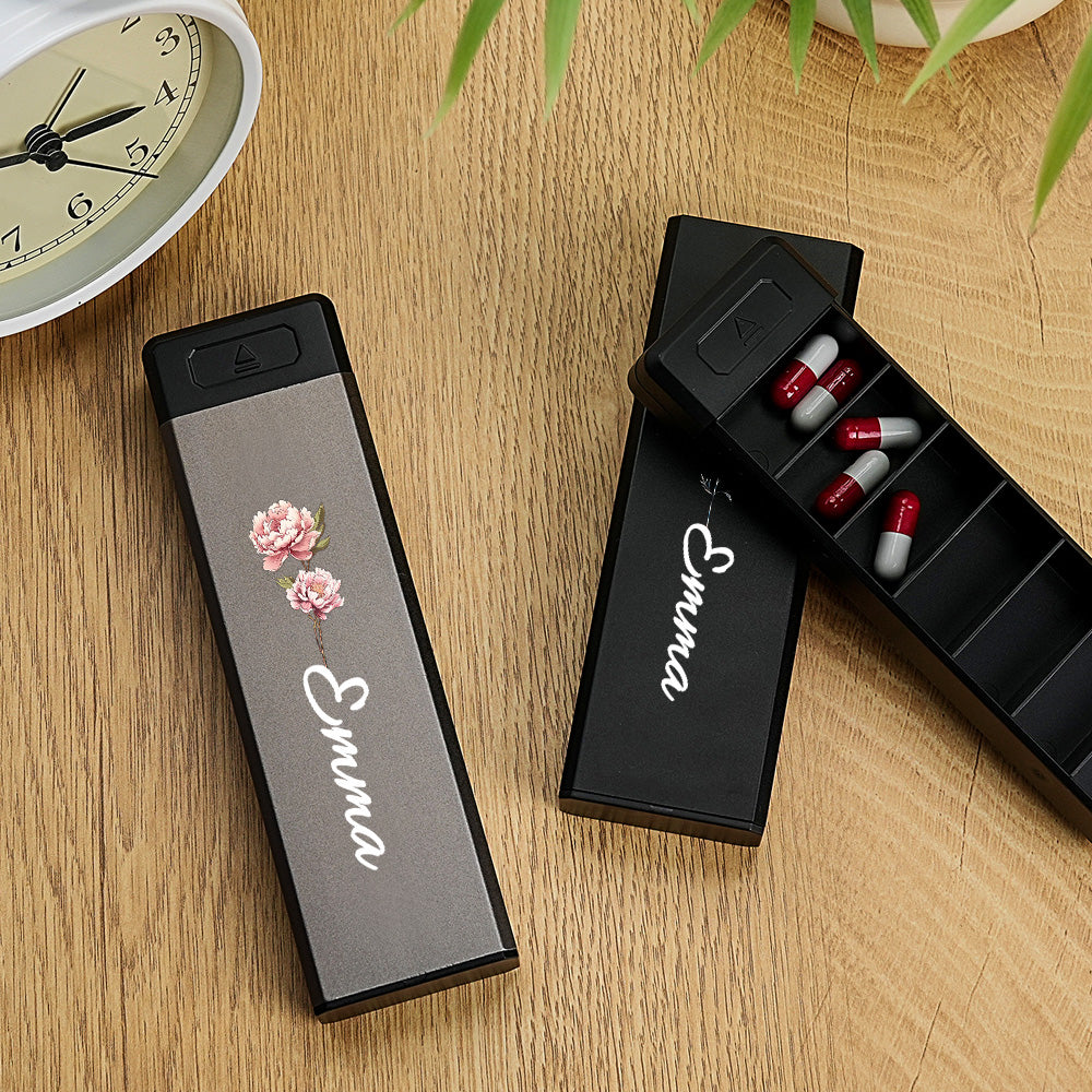 Organizer Pillole Settimanale Personalizzato Nome e Fiore Nascita idea regalo mamma nonni papà