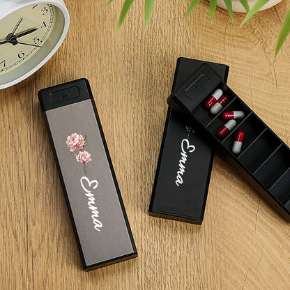 Organizer Pillole Settimanale Personalizzato Nome e Fiore Nascita idea regalo mamma nonni papà