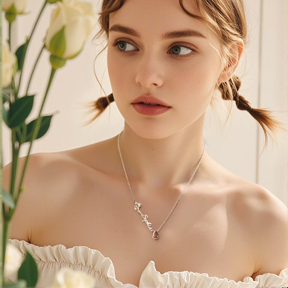 Collana "Giardino Personale" – Fiore del Mese, Pietra di Nascita e Nome Inciso - idea regalo mamma