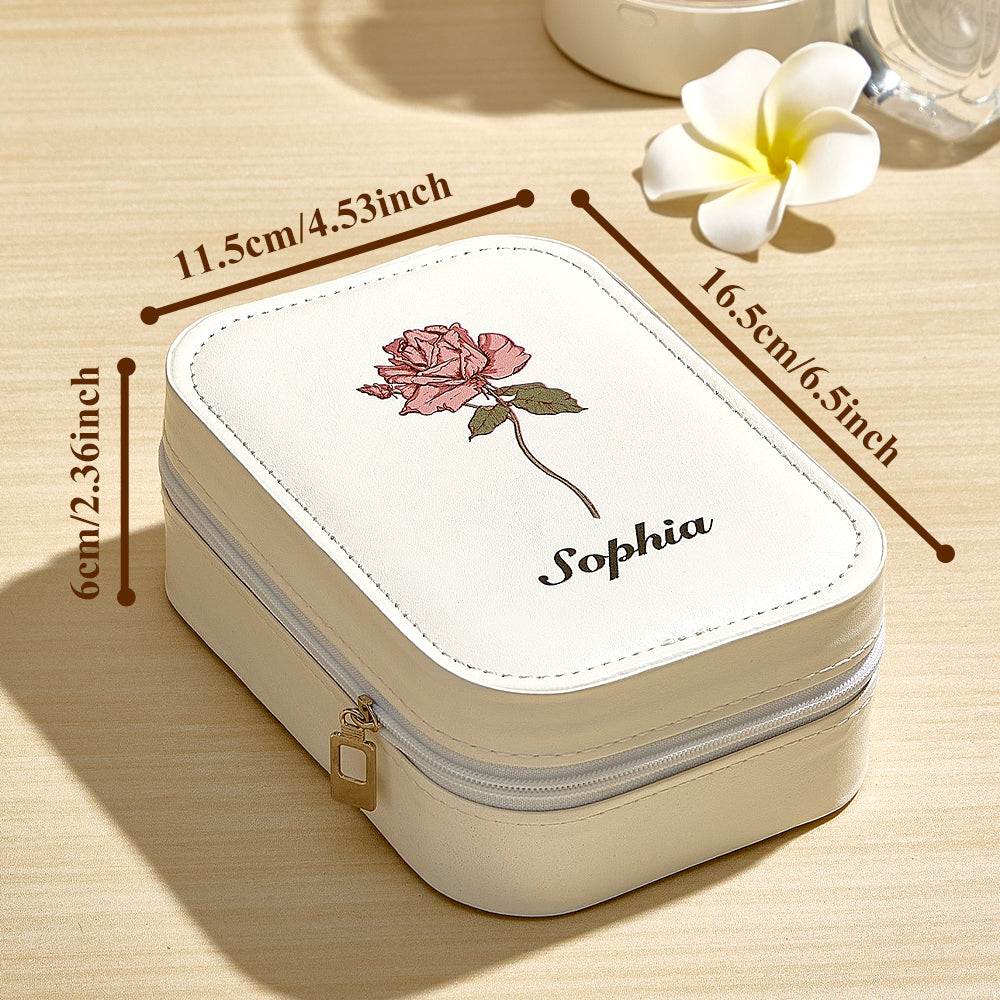Portagioie Personalizzato con Fiore di Nascita e Specchio LED e Nome