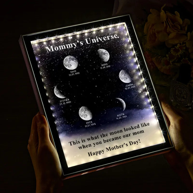 Lampada Specchio Notte Stellata Personalizzata | Fase Lunare di Nascita | Regalo Mamma