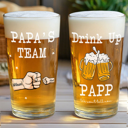 Bicchiere da Birra Personalizzato - "Bevi Papà, Non lo Diremo alla Mamma" - Regalo con Pugno per Papà e Nonno