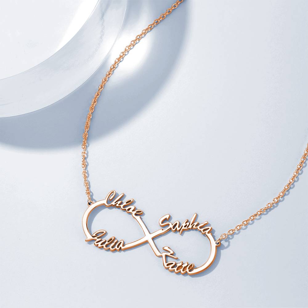 Collana Infinito 4 Nomi Argento S925 Famiglia Personalizzato idea mamma