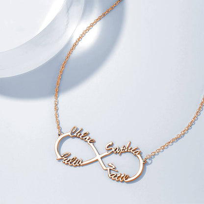 Collana Infinito 4 Nomi Argento S925 Famiglia Personalizzato idea mamma
