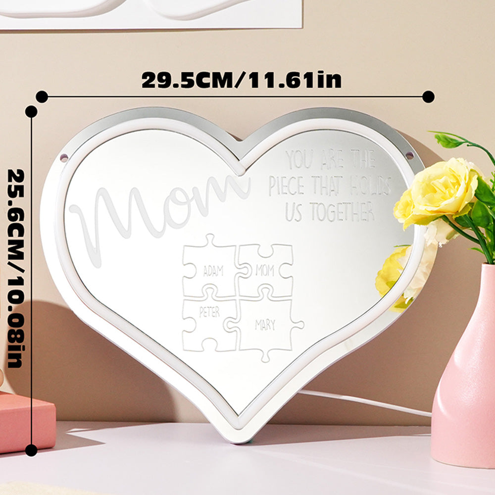 Specchio Led personalizzato "Mamma, sei il pezzo che ci unisce" – Il Regalo che Illumina la Famiglia - idea regalo mamma