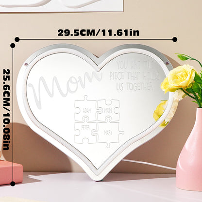 Specchio Led personalizzato "Mamma, sei il pezzo che ci unisce" – Il Regalo che Illumina la Famiglia - idea regalo mamma